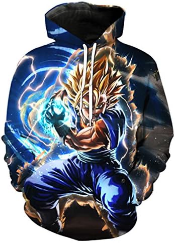 Stroggl Mens 3D Hoodies Sweatshirt Dragon Ball Z Super Saiyan Print Pullover Soft