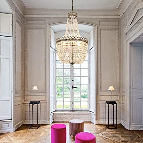 Maxax French Empire Crystal Chandelier, 5 Lights Farmhouse Pendant Lighting, Adjustable Ceiling Mild Fixture E12 Base, for Eating Room, Central Corridor, Lobby, Vintage Bronze