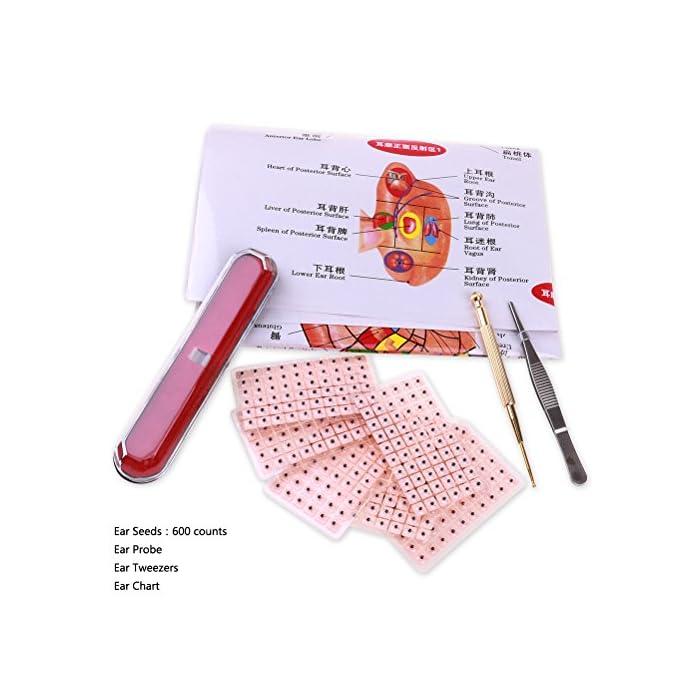Yiphates 600 Counts Ear Seed Kit, 1Pcs Probe, 1Pcs Acupuncture Chart, 1Pcs Tweezers