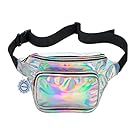 Water Resistant Shiny Neon Fanny Bag for Women Rave Festival Hologram Bum Travel Waist Pack (Silver)