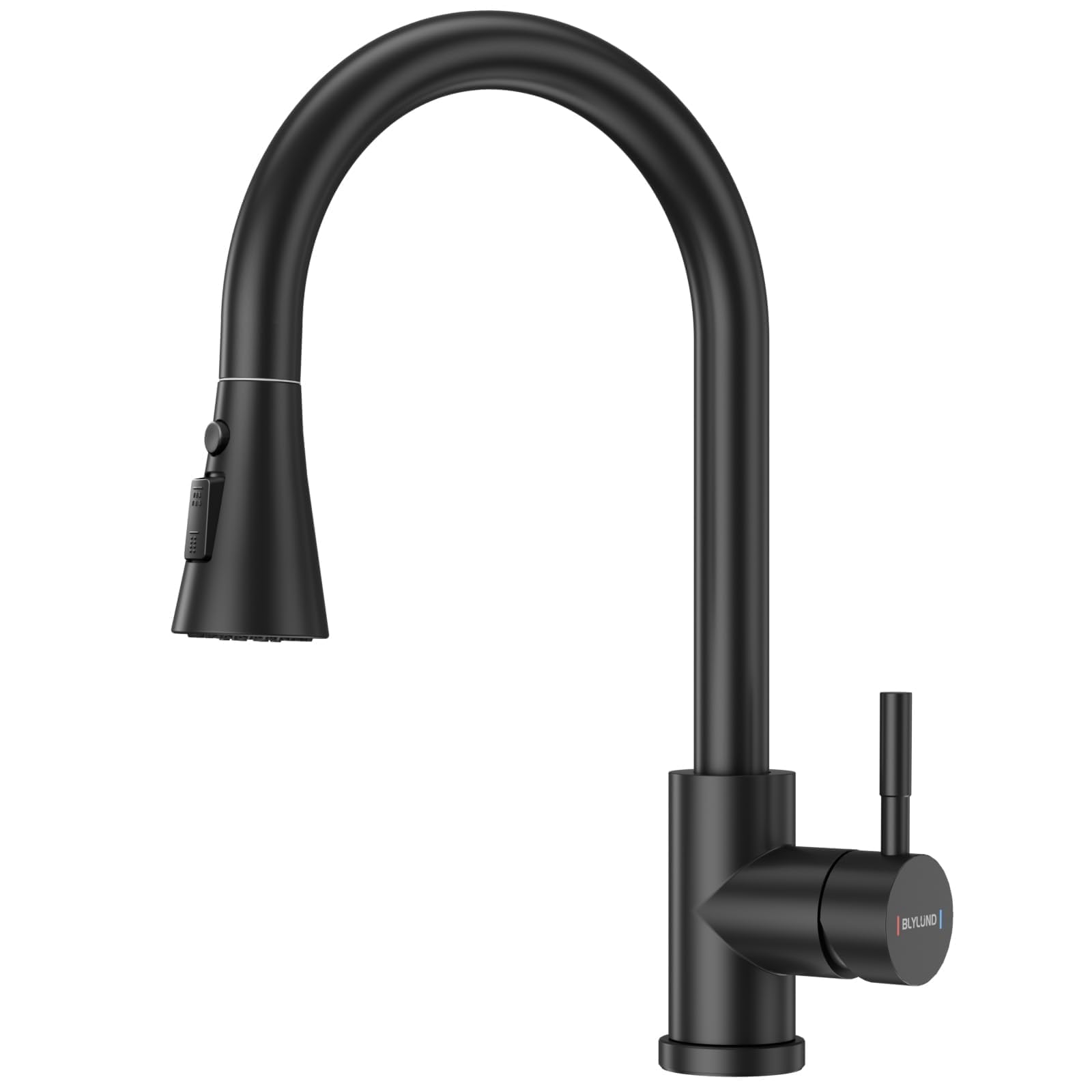 BLYLUND Matte Black Kitchen Tap with Pull Out Sprayer 3 Modes, Swivel Single Stainless Steel Modern Kitchen Taps Mixer High Arch Single Handle Kitchen Sink Taps for UK Standard Fittings