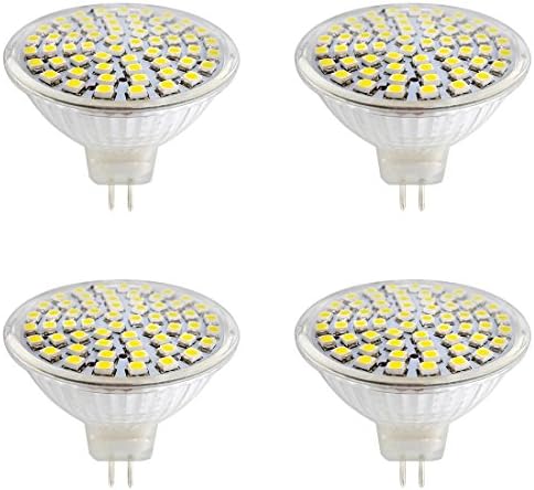 4Pcs 5W AC DC 12V LED Light Bulb MR16 180 Degress Spotlight 40Watt Equivalent GU5.3 Base 400 Lumen SMD 2835 60 LEDs Warm White 3000K Super Bright Lustre Home Downlight