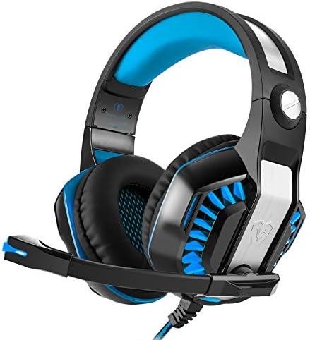 WONER GM-2 Gaming Headset, 3.5mm Stereo Cool Comfortable Over Ear Headphones Specialized for Games, Computer Headphones with Mic Noise Isolating, Volume Control, LED Light (Blue)