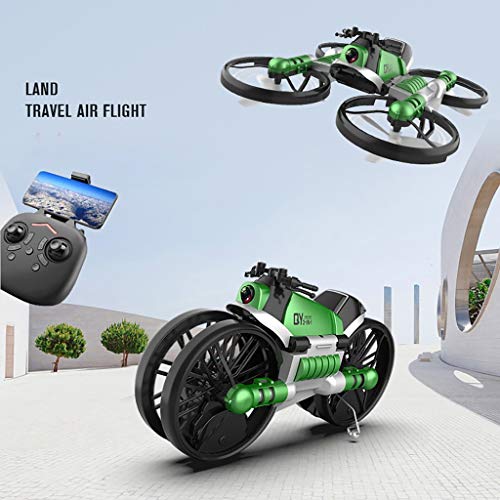 Lucoo Toy RC Car,Remote Control Car,Unique Helicopter 2-in-1 Folding Double Mode WiFi FPV Drone with HD Camera, Transforming Motorcycle Multi-Function Vehicles Motorcycle Drone Quadcopter (Green)