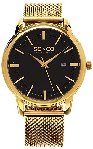 SO&CO New York Men's 5207.5 Madison Quartz Date Gold Tone Stainless Steel Mesh Bracelet Watch