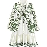 Womens Floral Printed Button Down Boho Mini Dress V Neck Long Sleeve A Line Casual Vacation Spring Dresses