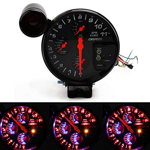 Transser 4 In 1 12V Universal 5" Tachometer 11,000 Rpm Gauge With Oil/Water Temperature Oil Pressure Shift Light (black) - Thumbnail 7