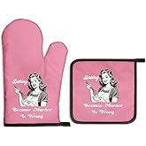 Gkodw Baking Because Murder is Wrong Funny Oven Mitts and Pot Holders Sets, Funny Retro Kitchen Decor Oven Mitts for Women, Housewives Gifts Hostess Gifts for Her, Housewarming Present for Bakers