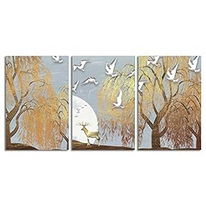 Canvas Wall Art Abstract Deer in Forest Painting Artwork for Home Prints Framed - 16"x24" x 3 Panels