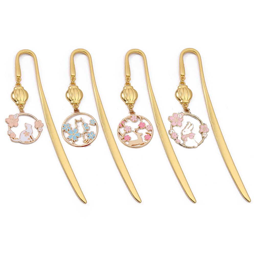 ARFUKA Bookmarks Metal Animal Pendant Bookmark Reading Book Markers Gifts for Women, Kids, Teens Girls, Readers and Book Lovers Pack of 4