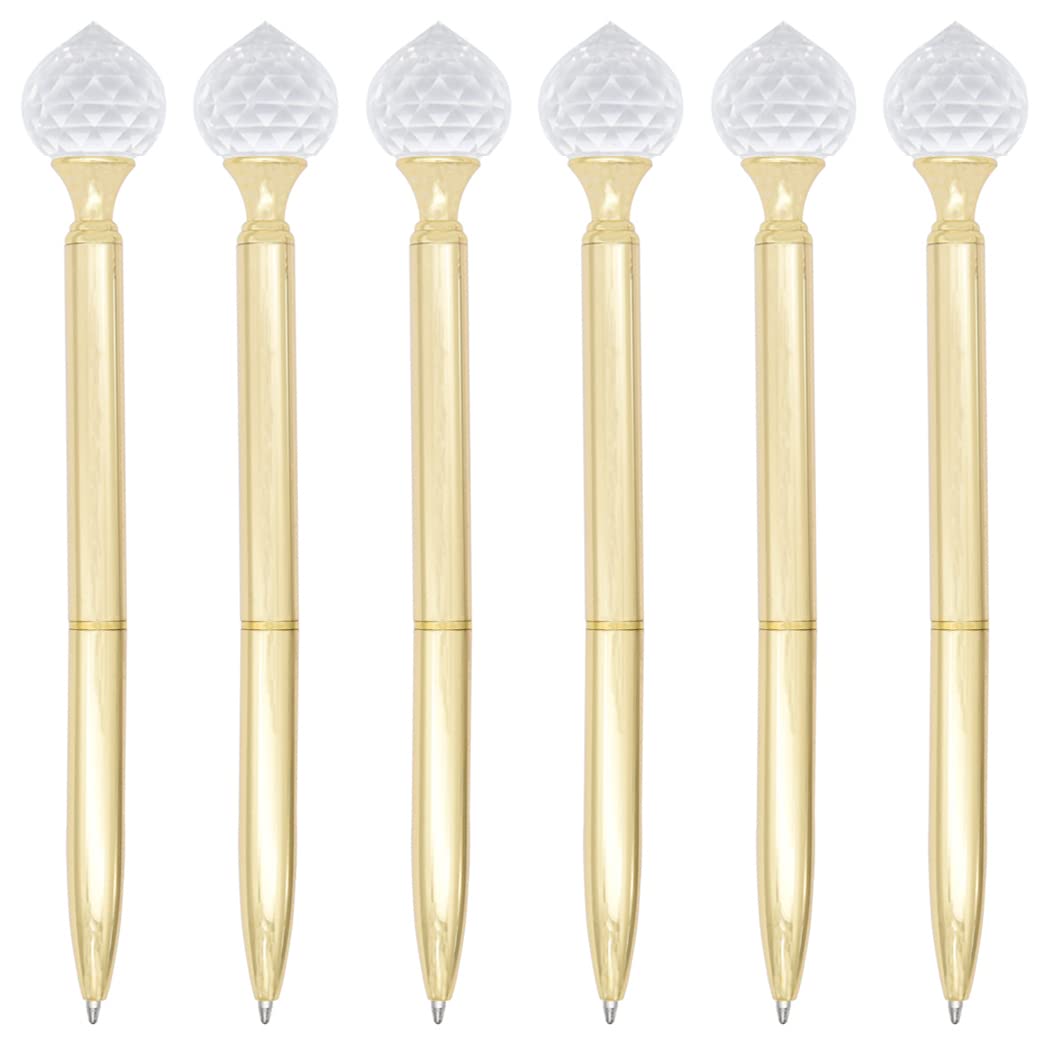 Gullor 6 Pieces Crystal Drop Diamond Metallic Refillable Retractable Ballpoint Pens, Gold