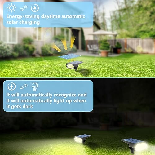 Nooydio Solar Spot Lights Outdoor, 92 LED Yellow/White 2 Lighting Color Modes Landscape Spotlights, IP68 Waterproof, 2-in-1 Sensing Auto On/Off, Solar Lights for Walkway Yard Garden Driveway (4PCS)