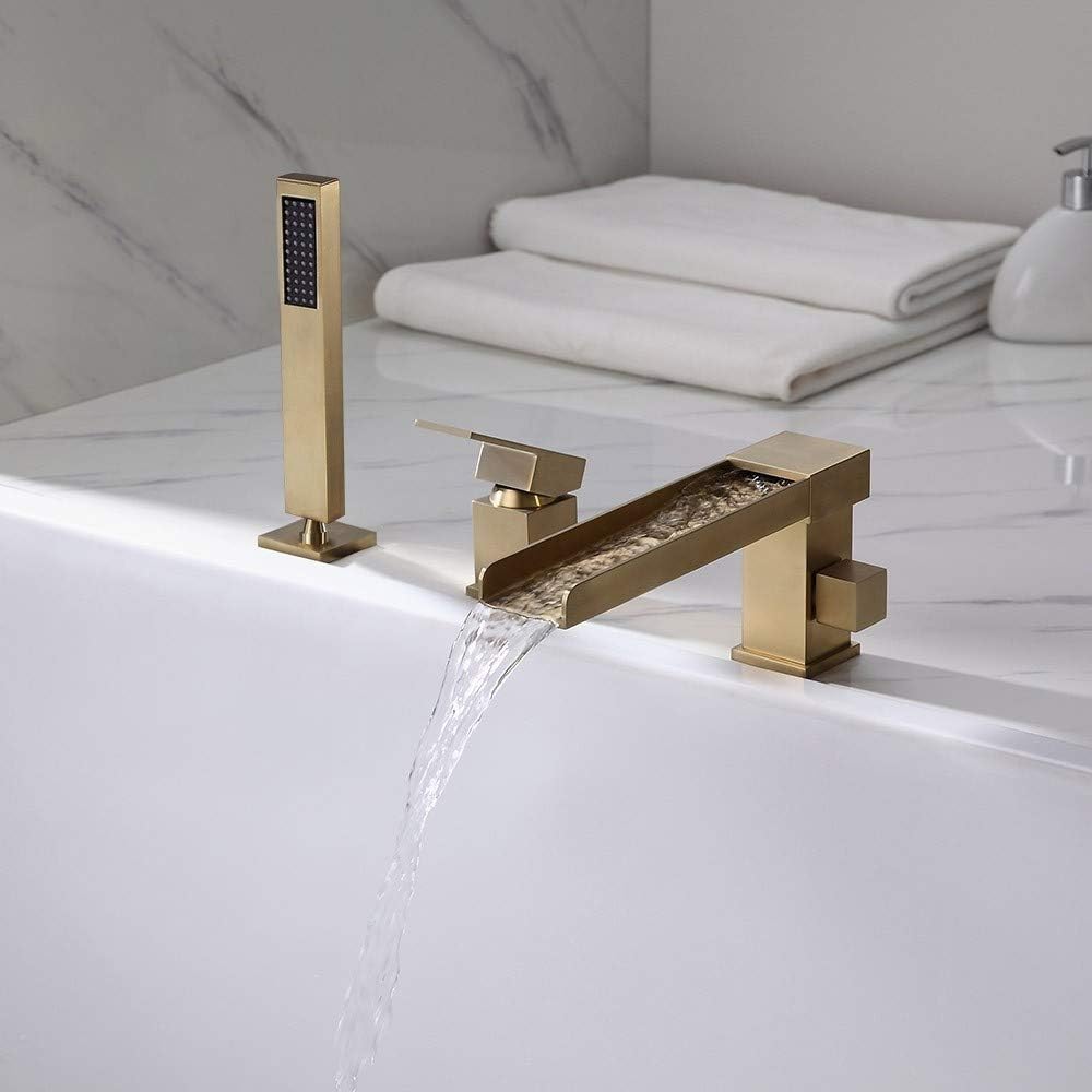 Lovedima Contemporary 3Hole Bathroom Waterfall Bathtub Faucet Roman