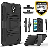 Galaxy Mega 2 Case, Combo Shell Cover Kickstand with Built-in Holster Locking Belt Clip+Circle(TM)Touch Screen Pen And Screen Protector-Black