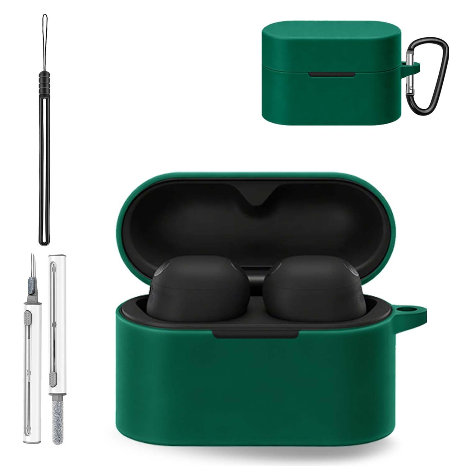 Silicone Case Cover for Sony WF-1000XM6, Soft Skin Silicone Case Cover for WF-1000XM6 with Keychain, Washable & Sweatproof, Full Protective Case for Men and Women, Green