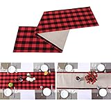 Lanpn Christmas Buffalo Check Plaid Table Runner (Black and Red)