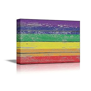 Canvas Prints Wall Art - Rainbow Flag Gay Pride Flag/LGBT Pride Flag Pattern Vintage Wood Board - 12" x 18"