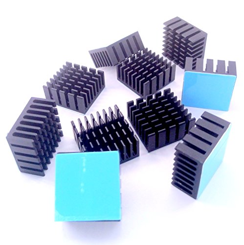 Easycargo 10pcs Heatsink Kit 20x20x10mm + 3M 8810 thermal conductive adhesive tape, cooler Heat Sink for cooling GPU IC Chips VRAM VGA RAM (20mmx20mmx10mm)
