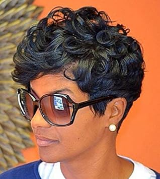 Amazon Com Hotkis Human Hair Short Curly Wigs Short Pixie Wigs