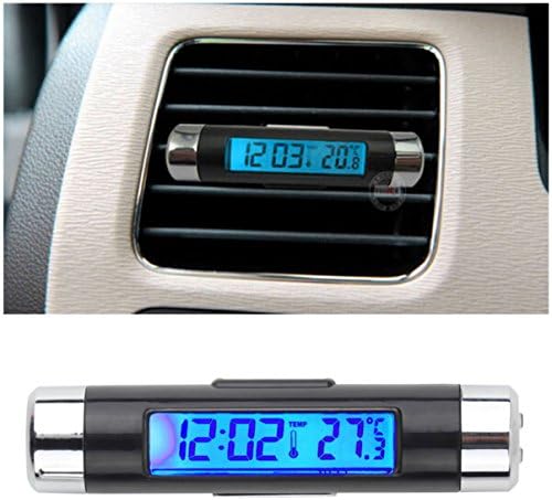Jullyelegant 2 In 1 Car Vehicle LCD Digital Backlight Automotive Thermometer Clock Calendar Display Car Air Vent Outlet Clip-on Clock