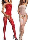 Sexy Lace See Through Elastic Hosiery Suspender Bodystocking 2 Pack