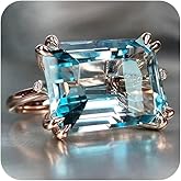 RKKOJJO 925 Sterling Silver Cubic Zirconia Ring Radiant Blue Diamond Ring Engagement Wedding Band for Women