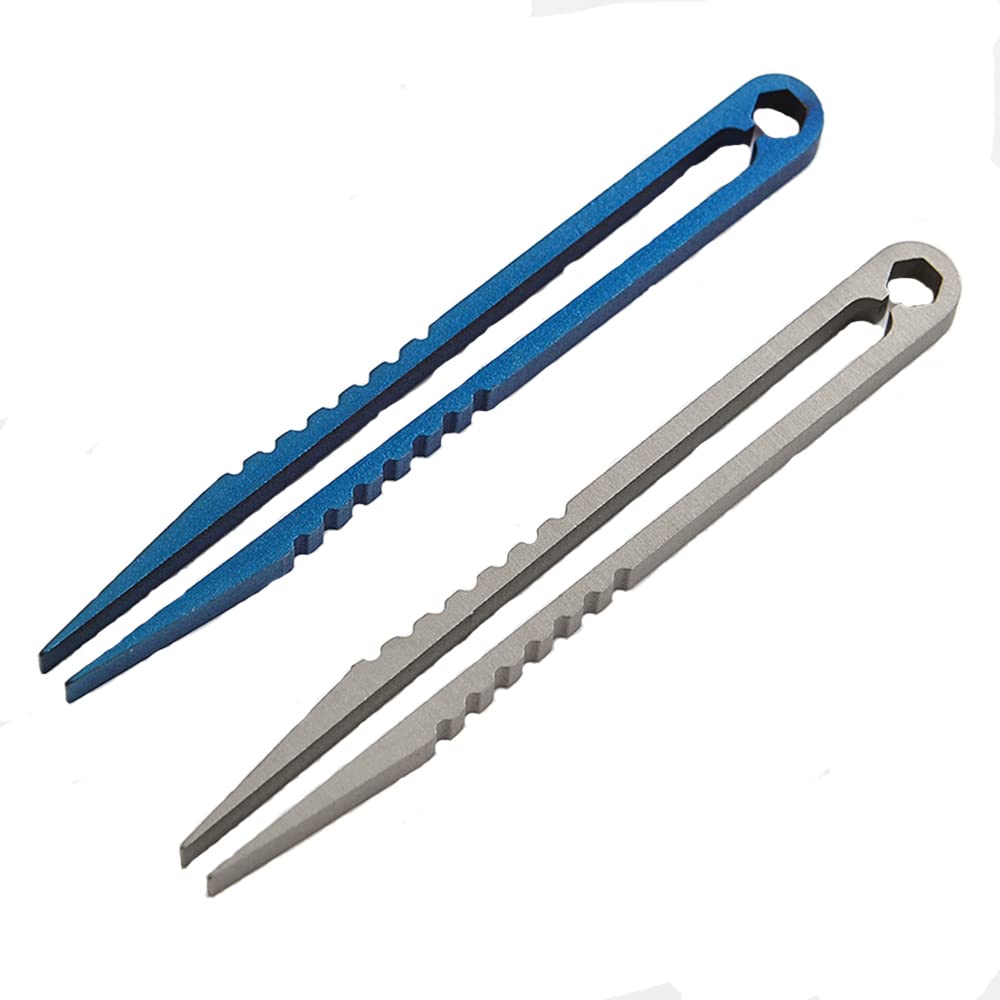 2 Pcs Portable Tweezer, Mini Titanium Alloy Tweezer, EDC Outdoor Tool for Travel Camping Home Mountaineering, Silver/Blue