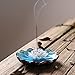 Incense Holder - Porcelain Decorative Flower Incense Stick Holder Burner Bowl - Ceramic Incense Ash Catcher Tray (Light Blue)