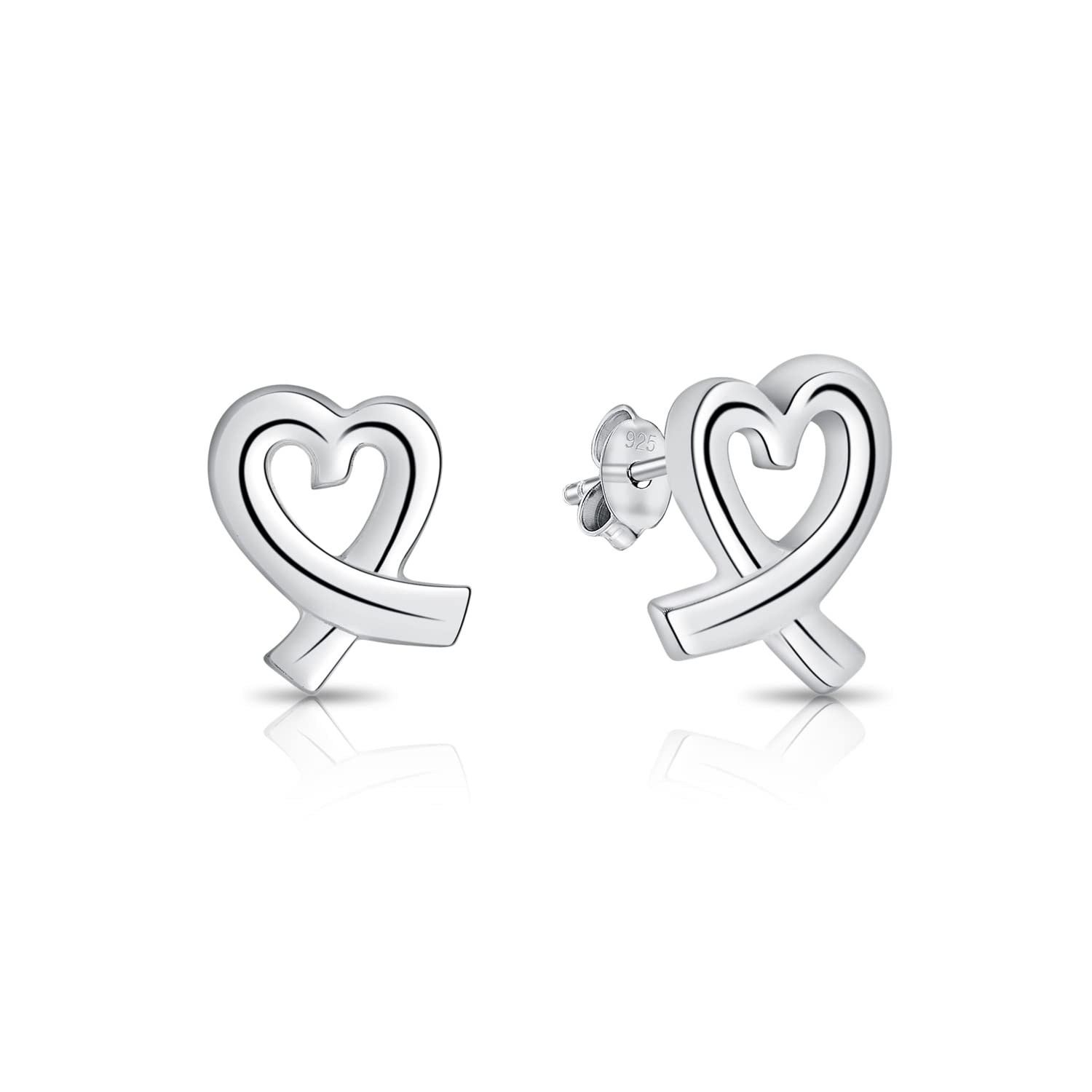 DTPSilver - 925 Sterling Silver Heart Studs Earrings