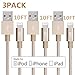 Lightning Cable, VP 3Pack 10 FT iPhone Charger Cord nylon braided for Apple iphone SE, iPhone 7, 6s, 6s Plus, 6 Plus, 6, 5s 5c 5, iPad Mini, Air, iPad 6, iPod (3Pack 10FT Golden)