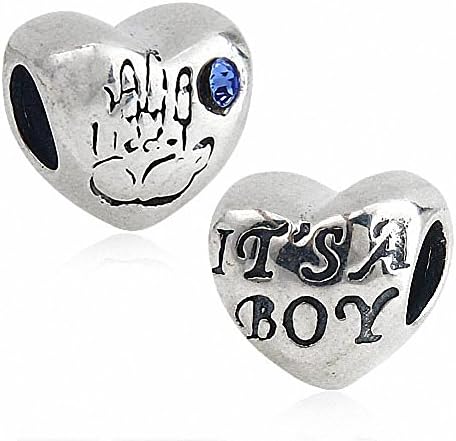 It's A Boy Heart Charm Authentic 925 Sterling Silver Hand Blue Crystal Charm for Charms Bracelet