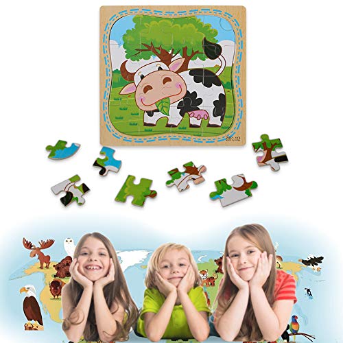 LovesTown Wooden Jigsaw Puzzles,6 Pcs Preschool Puzzles 2-5 Years Old Toddler Puzzles 16 Pieces Animal Puzzles for Kids Preschool Educational Learning Toys