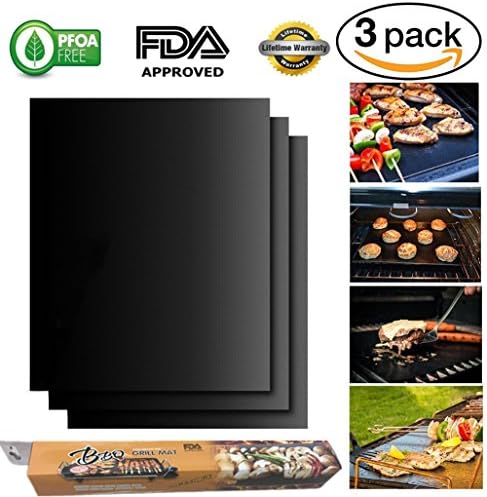 BBQ Grill Mat QL cangaroo 100% Non-stick BBQ Grill Mat&amp; Baking Mats, FDA-Approved, PFOA FreeReusable Grilling Mats , Easy to Clean，Works on Gas, Charcoal, Electric Grill and More  15.75” x13”inches