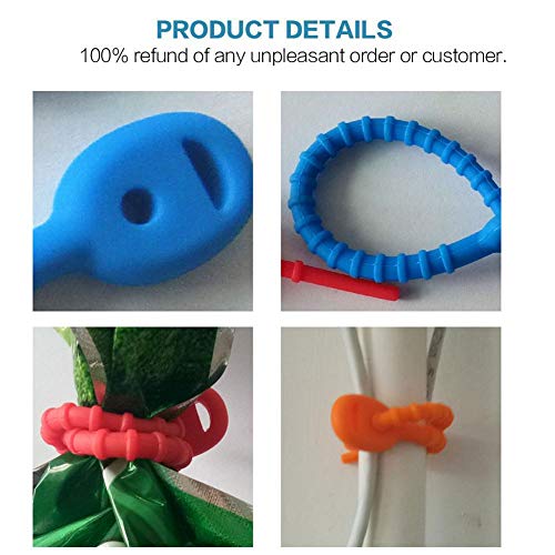 Pawaca Reusable Silicone Cable Tie Wraps - Set of 8, Colorful Multi-Use Bag Clip Management Zip 7 Inch Wire Ties for Offices, Kitchens, Garages, Dorm Rooms