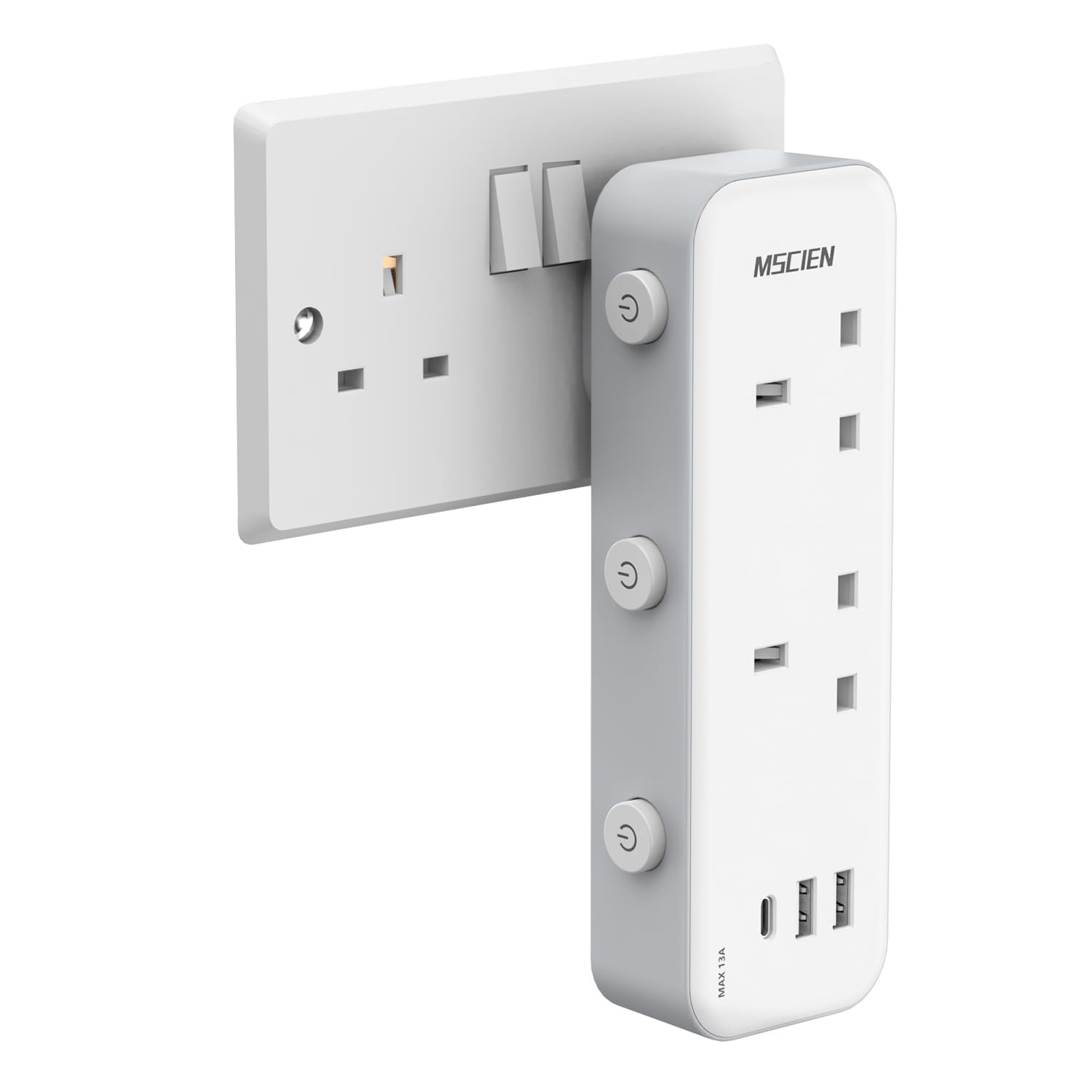 Double Plug Adapter UK, MSCIEN 2 Way Multi Plug Extension Adapter, 13A Fused Individually Switched Multi Plug with USB-C & USB-A, Sockets Power Extender with Blue Indicator for Home Office