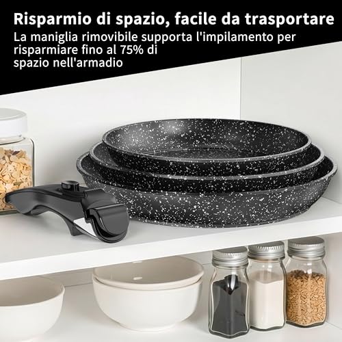 Kiseely Set of 3 Non-stick Frying Pans, Removable Handle, Non-stick Coating, Healthy and Non-Toxic Frying Pan, Induction and Gas,Dishwasher Safe (ED2)