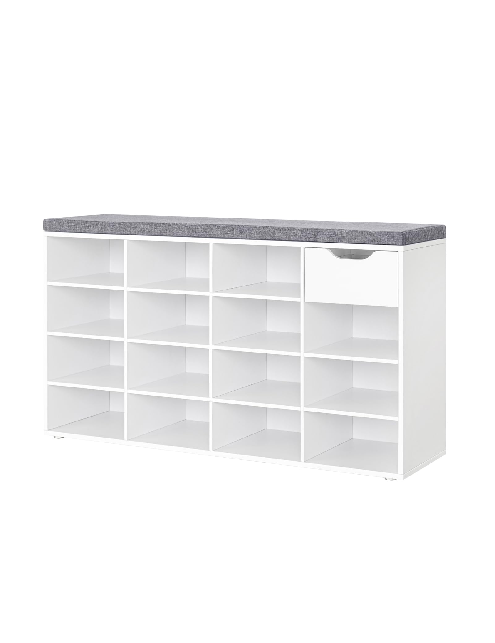 DINZI LVJ Panca portaoggetti con cuscino, scarpiera con 12 cubby, ripiani regolabili, panca multifunzionale per ingresso, fango, corridoio, armadio e garage, bianco