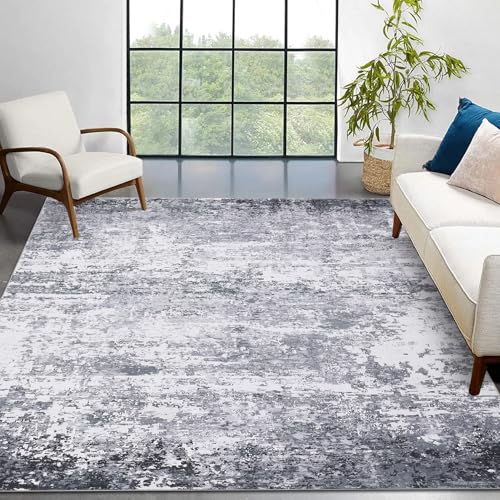 CAROMIO Modern Abstract Rug 160 x 230cm, Machine Washable Area Rug for Bedroom, Low Pile Foldable Carpet, Non-Slip Indoor Floor Mat for Living room Office Area Decor, Grey