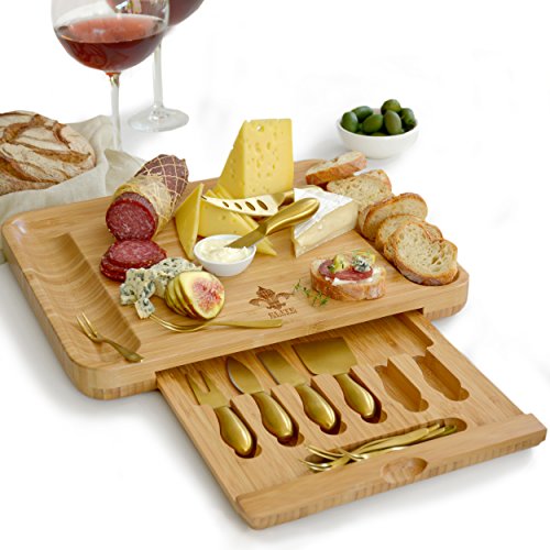 Exquisite Cheese Cutting Board & Knife Set - Large Bamboo board (15.75