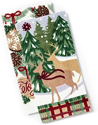 Traditional Rustic Cottage Collection Christmas Deer Christmas Kitchen Towels, 2-Pack