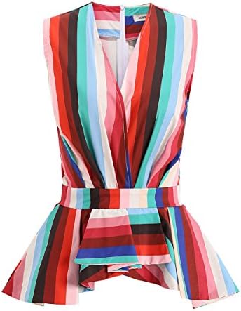 AOMEI Blue Striped Modest V Neck Blouse Tops for Women
