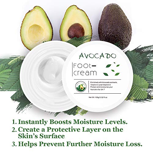 Avocado Essence Foot Cream | Non-greasy Foot Lotion for Rough, Dry, Calloused Feet, Heels and Soles | Exfoliator & Moisturizer | Organic Feet Balm for softening rough skin on feet | 3.52 fl.oz