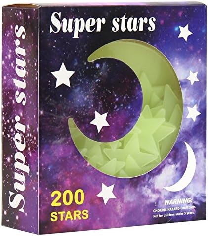 Glow in the dark Star Stickers - 3D Glowing Super bright Stars, Perfect for children's bedroom or party decorations /Ceiling Decoration- Includes 200 Stars