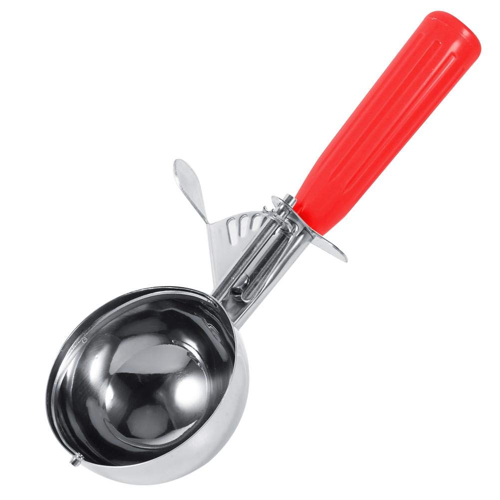 Yanmis Ice Cream Spoon, Stainless Steel Ice Cream Spoon Fruit Scoop Ice Cream Scoop Practical Ice Cream Spoon with Plastic Handle Home Kitchen Tool(5.2CM Red)