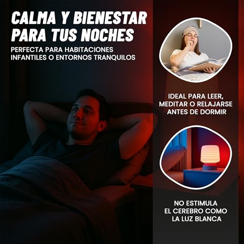 OLVEX Melatonin E27 Red Night Light – E27 Warm Light LED Bulbs – LED Bulb for Sleeping – Flicker Free Technology + 0% Blue Light – Improving the Rhythm of Rest and Ideal for Reading.