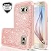 Galaxy S6 Glitter Case with Tempered Glass Screen Protector [2 Pack],LeYi Bling Girls Women Design [PC Silicone Leather] Dual Layer Heavy Duty Protective Phone Case for Samsung Galaxy S6 TP Rose Gold
