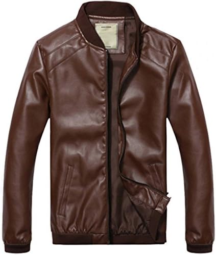 Kjdshwa Men's Leisure Casual Cotton PU Leather Jacket(Coffee,S size)