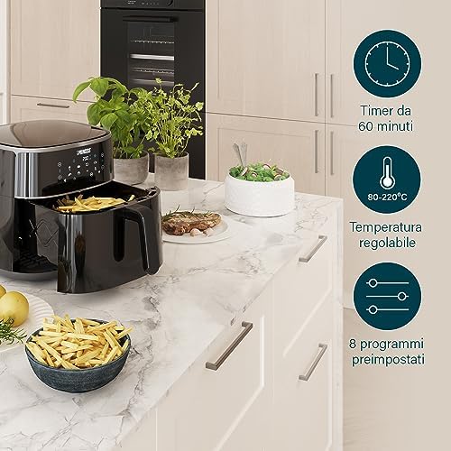 Friggitrice ad Aria 6L XXL, Airfryer Digitale con 6 Programmi, Display LED Touch, Risparmio Energetico, Meno Olio, Rivestimento Antiaderente, 1500 W, 182244