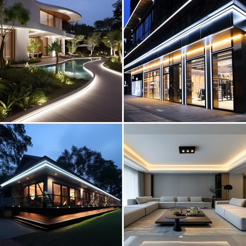 BENLUN 220 V COB LED Strip Outdoor Waterproof 30 m, 4000 K Natural White Flexible Cuttable LED Strip 300 W CRI 90+ Without Transformer, for Bedroom, Gaming, Office, Outdoor Pergola