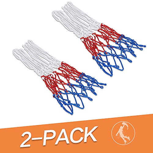 RAPICCA Heavy Duty Basketball Net Replacement 2 Packs- All Weather Anti Whip, Fits Standard Indoor or Outdoor Rims - White/Red/Blue, 12 Loops